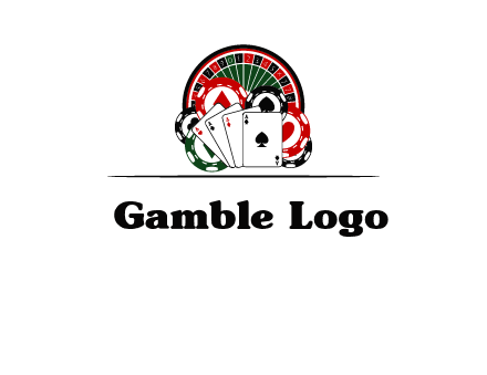 casino logo with poker chips, cards and Roulette