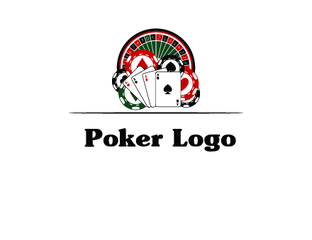 casino logo with poker chips, cards and Roulette