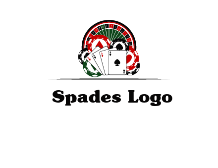 casino logo with poker chips, cards and Roulette