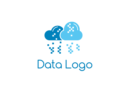 technology logo with clouds raining pixels