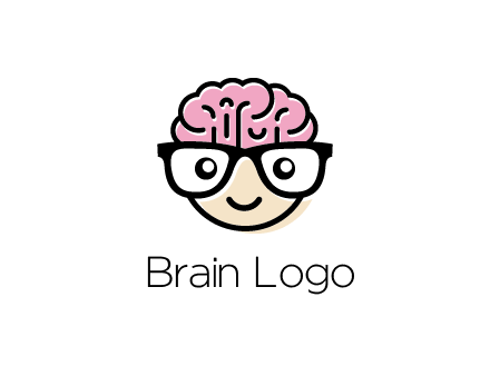 character with with a smile, glasses and brain