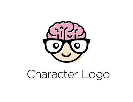 character with with a smile, glasses and brain