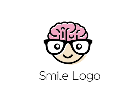 character with with a smile, glasses and brain