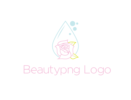 droplet behind a rose with bubbles for a spa or beauty salon logo