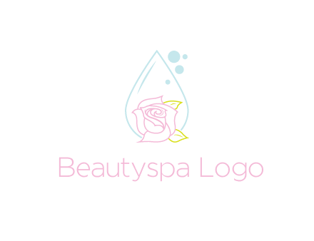 droplet behind a rose with bubbles for a spa or beauty salon logo