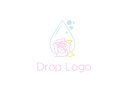 droplet behind a rose with bubbles for a spa or beauty salon logo