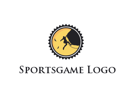 circular recreational sports logo featuring a rock climber