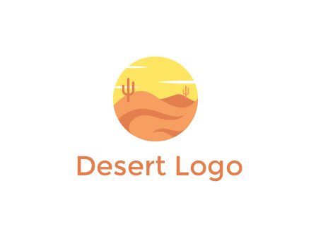 circular logo showing a desert landscape with cactus