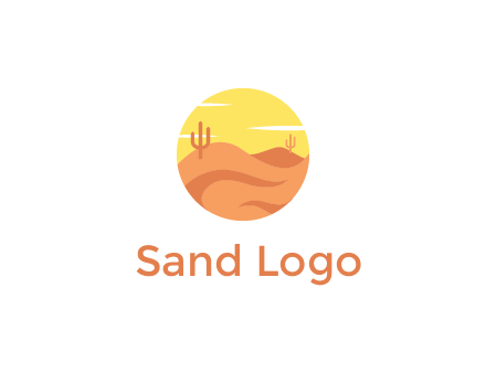 circular logo showing a desert landscape with cactus