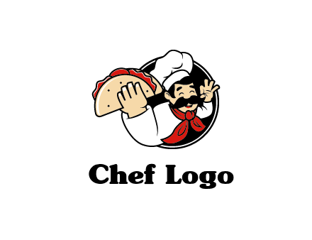 logo with a chef holding a taco