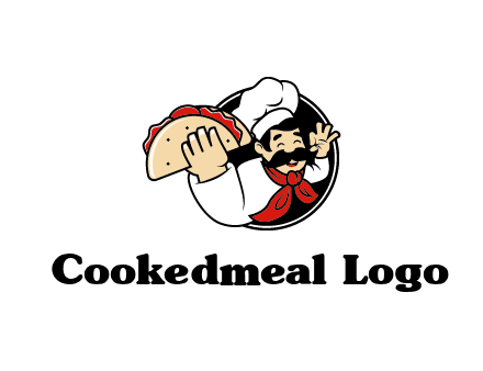 logo with a chef holding a taco