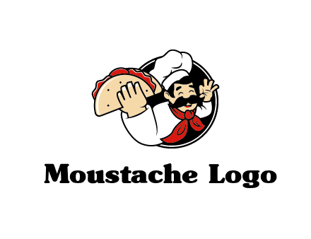 logo with a chef holding a taco