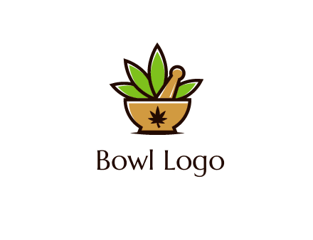 pharmaceutical or herbalists logo with leaves, mortar and pestle