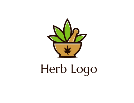 pharmaceutical or herbalists logo with leaves, mortar and pestle