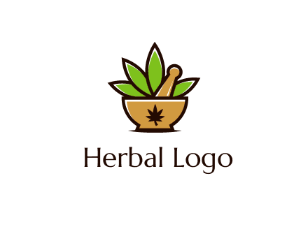 pharmaceutical or herbalists logo with leaves, mortar and pestle