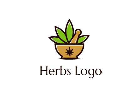 pharmaceutical or herbalists logo with leaves, mortar and pestle