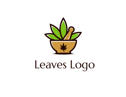 pharmaceutical or herbalists logo with leaves, mortar and pestle