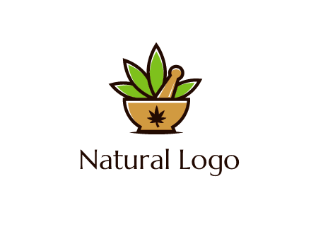 pharmaceutical or herbalists logo with leaves, mortar and pestle