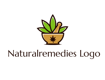 pharmaceutical or herbalists logo with leaves, mortar and pestle