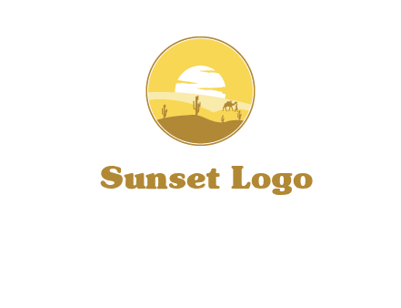 round logo showing sunset in a desert