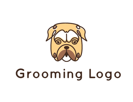 dog grooming logo featuring a bulldog