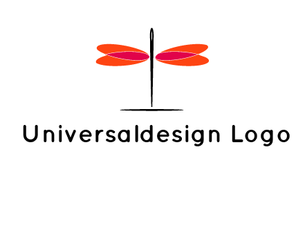 upright needle with stitched hearts forming a dragonfly icon