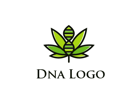 dna at the center of a marijuana leaf logo