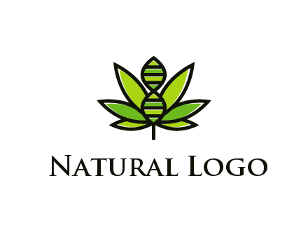 dna at the center of a marijuana leaf logo