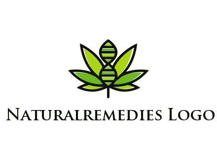 dna at the center of a marijuana leaf logo