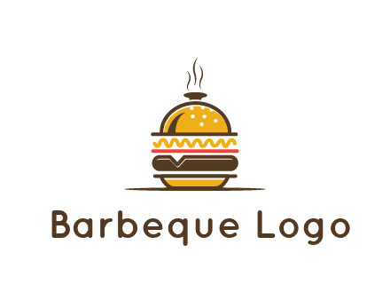 burger with a dish lid logo for an eatery