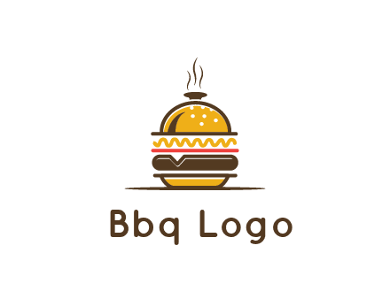 burger with a dish lid logo for an eatery