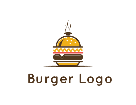 burger with a dish lid logo for an eatery