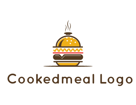 burger with a dish lid logo for an eatery