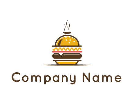 burger with a dish lid logo for an eatery