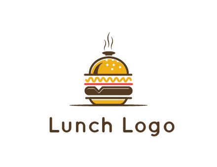 burger with a dish lid logo for an eatery