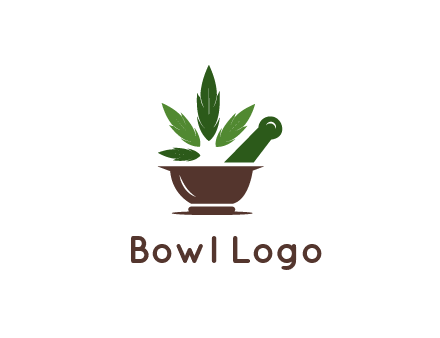 pestle and mortar with herbs logo