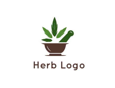 pestle and mortar with herbs logo