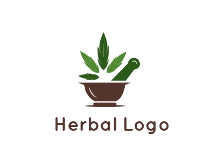 pestle and mortar with herbs logo