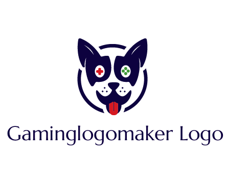 dog logo with gaming controls in eyes