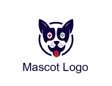 dog logo with gaming controls in eyes