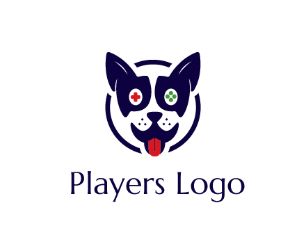 dog logo with gaming controls in eyes