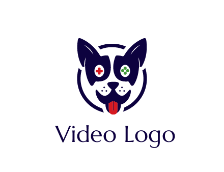 dog logo with gaming controls in eyes