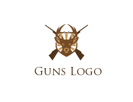 crossed hunting guns behind deer head symbol