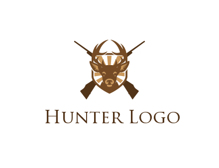 crossed hunting guns behind deer head symbol