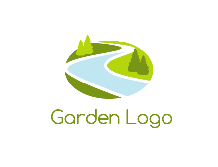 river flowing between trees and greenery for landscaping services logo