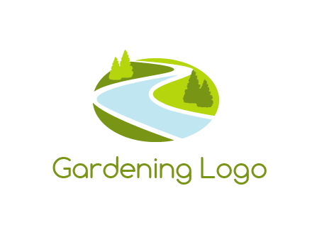 river flowing between trees and greenery for landscaping services logo