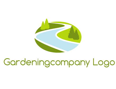 river flowing between trees and greenery for landscaping services logo