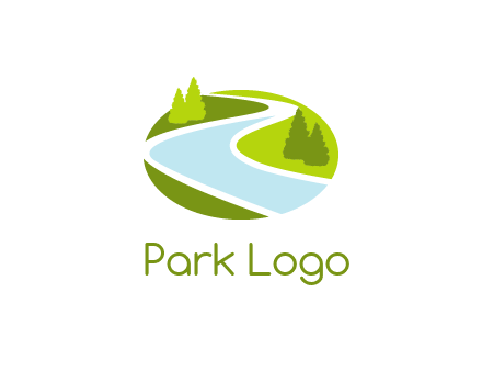 river flowing between trees and greenery for landscaping services logo