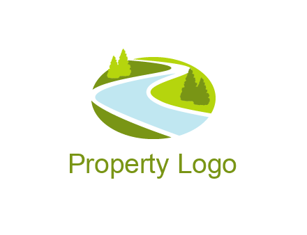 river flowing between trees and greenery for landscaping services logo