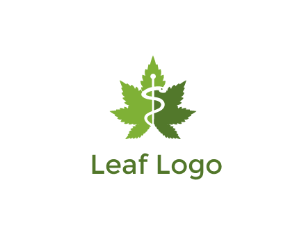 Rod of Asclepius inside marijuana leaf for a medicine logo